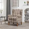 Modern Accent Chair with Retro Wood Legs, Comfy Upholstered Armchair,Tantan Check Design Single Sofa Chair for Living Room Bedroom Office