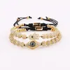 Bracelets New Design Luxury Men Jewelry Gold Plated CZ Pave Eye Hand Charm Beaded Macrame Bracelet Set Male