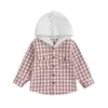 Giubbotti FOCUSNORM 0-4Y Autunno Bambino Bambini Ragazzi Ragazze Giacca Outwear Plaid Stampa Manica lunga Abbottonatura Cappotti con cappuccio in flanella