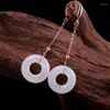 Boucles d'oreilles à clous en Jade blanc plaqué argent 925, aiguille ronde pour femmes, mode automne et hiver, tendance, personnalisé, tout