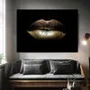 Obrazy malowanie płócienne Nordyckie druki złote usta gradient seksowne plakaty do wystroju domu.