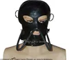 Zwart Sexy Latex Kap Met blinddoek Rits Op Terug Beademingsslang Open Mond Neus Ogen Rubber Masker 01129219597