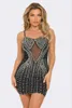 Abiti casual Mesh Strass Mini Club Dress Donne sexy Spaghetti Strap Bodycon Diamanti lucidi Skater Party Vestidos