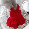 Dog Apparel Princess Christmas Bow Skirt Pets Cat Warm Woolen Dress Vest Coat Puppy Sweater Pet For Chihuahua Yorkie S-XXL