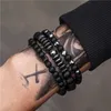 Retro simple black frosted flying saucer spacer geometric all-in-one set Bracelet bracelet set for men Pulsera Hombre Gift zln240103