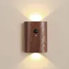 Vägglampa zk50 fast träkorn koppling människokropp induktion ledd laddningsbar korridor hem sängen sovrum USB nattljus