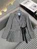 Basic & Casual Dresses Designer 2024 Early Spring New Celebrity Elegance Strap Waist Folding Herringbone Pattern Suit Coat Dress L7Q1