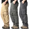 Large Pocket Loose Overalls Men's Outdoor Sports Jogging Military Tactical Pants Elastic Waist Pure Cotton Casual Work Pants 240118