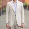 Herrar Summer Male Blazer Fashion Notch Lapel Två knappar Tunn linne Slim Fit Beach Casual Daily Wedding Tuxedo 1 Piece