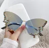 Mode Sparkling Designer Costa Solglasögon Män kvinnor Rhinestone Rimless Butterfly Solglasögon Y2K Women Luxury Brand Vintage Sun Glasses