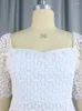 Casual Dresses Women's Vintage White Lace Dress Chic Square Neck Puff Sleeve Summer Elegant Wedding Guest Cocktial Födelsedagskläder XXXL