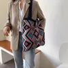 Lady Knitting Gypsy Bohemian Boho Chic Aztec Tote Bag Women Crochet Woolen Open Shopper Tophandle Female Daily Handbag 240124