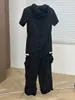 Kvinnors byxor vår och sommar multi-pocket jumpsuit midje rep kan justeras cool sa funktion vind hög tunn en stor