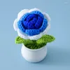 Decorative Flowers 1pc Mini Rose Desktop Decor Crochet Flower Wedding Party Gradually Changing Color Potted Plants Diy Artificial Cute