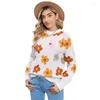 Damestruien Herfst gebreide draad trui voor dames Zoete stijl bloemenprint Warme top met lange mouwen