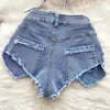 Women's Tracksuits Womens Two Peice Set Backless Needle Repair Halter Tank Denim Shorts High Waist American Sexy Matching Sets Summer