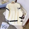 Женщины Kint Top Designer Sweater Модная буква вышивка графики с длинным рукавом вязаный свитер рыжевологае сплошное пиловер.