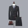 Trajes de hombre moda Casual Boutique doble botonadura Color sólido traje de negocios chaqueta pantalones 2 uds conjunto Blazers abrigo