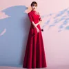 Vêtements ethniques Plus Taille 3XL Style chinois Robe de soirée Lady Qipao Bourgogne Broderie Applique Cheongsam Banquet Robes élégantes