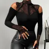 Blouses Femmes Femmes Slim Fit Top Femme élégante Blouse sexy Collection Col montant Col carré T-shirt avec perles de couture en dentelle