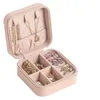 Jewelry Pouches 2Piece Portable Storage Box Organizer Display Travel Zipper Case Earrings Necklace Rings Pink