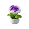 Decorative Flowers 1pc Mini Rose Desktop Decor Crochet Flower Wedding Party Gradually Changing Color Potted Plants Diy Artificial Cute