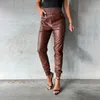 Pantalons pour femmes Punk PU cuir avec faux Leggings à lacets pour femmes bouton de pantalon poussoir