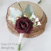 Dekorativa blommor 1st brudgum Boutonniere Flower Corsage Artificial Rose Brosch för bröllopsfestceremoni årsdagens dekorationer