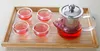 Teaware Sets 1x 6in1 Coffee Tea Set D-370ml Heat-Resisting Glass Pot With Stainless Steel Filter 4 Double Wall Cup Bamboo Tray