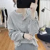 Frauen Hoodies Gestreift Lose Oansatz Taste Gespleißt Weibliche Top T-shirt Baumwolle Frühling Herbst Casual