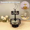 Double layered moon shaped Ramadan candy tray for Eid Mubarak decoration dessert paper cups cake rack dinner board family party decoration 240124