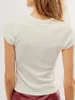 T-shirt da donna Top corto da donna aderente girocollo manica corta stampa con fiocco che mostra l'ombelico per l'estate