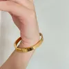 2 Designs Groove Wide Stainless Steel Bangle Chunky 18k Gold Plated Bangles for Women Plain Punk Hip Hop Minimalist Jewelry Hot