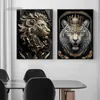 Paintings Black Gold Metal Animal Wall Art Canvas Painting King Lion Dragon Tiger Dog Poster Prints Pictures for Modern Living Room Decor