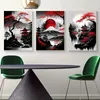 Pinturas 3 pcs Frameless Japonês Natural Paisagem Pintura Preto e Vermelho Pôsteres Vintage Tinta Arte Impressões de Parede para Sala de estar Casa