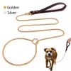 Halsbänder 2IN1 Hundekette Halsband Leine 304 Edelstahl Hund Metall Halsband Choke Silber Gold Haustier Leine Seil mit Ledergriff für Show