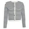 Women's Tracksuits Elegant Knit Striped Shorts Two Piece Set Women Single Breasted Cardigan Sweater High Waist Patchwork Suit Knitwear