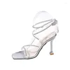 Sandaler Luxury Crystal High Heels Women Shoes Designer Summer Dress Party 2024 Slippers Flip Flops Slide Female Pumps