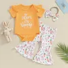 Clothing Sets Born Baby Girl Easter 3pcs Outfit Short Sleeve Romper Flared Pants Bell Bottoms With Tail 0-18 Months
