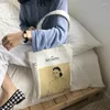 Bolsas de compras Bolsa de lona para mujer Tela de algodón Hombro Bolso ecológico MUJER Estampado Bolso femenino Reutilizable Comprador de comestibles