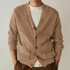 Pulls pour hommes hiver décontracté épaissi col en v cardigan pull à manches longues bouton automne tricots manteau marron