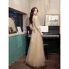 Casual Dresses YOSIMI-Women's Beige Sequin Embroidery Mesh Dress Long Sleeve Full Length A-line Ball Gown Party Night Summer