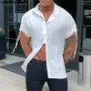 Мужские повседневные рубашки INCERUN Топы 2024 Американский стиль Красивый мужской плиссированный дизайн Простая однотонная стильная мужская блузка с короткими рукавами S-5XL