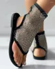 Sandales Crystal Femme Designer Mesh Appartements Chaussures de marche décontractées Robe peu profonde d'été Bottes cool