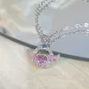 Pendant Necklaces Kpop Fairy Pink Crystal Heart Wings Pendant Necklace Y2K Egirl Emo Girls Women Heart Clavicle Chain Choker Fashion Jewelry Gifts YQ240124