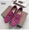 Summer Walk Women's Flat Heel Casual Loro Piano Shoes Mens Vintage Loafers Dress Shoe Luxury Genuine Leather Sneakers Loro Designer On Gift Shoe 388