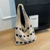 Love Heart Pattern Tote Bag Aesthetic Knitted Shoulder Bag Fashion Crochet Bag For Women Valentine's Day Gift