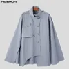 Hommes manteau manteaux revers lâche couleur unie bouton Streetwear décontracté mâle Ponchos Cape mode irrégulière Trench S-5XL INCERUN 240122