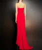 Elegant Long Red Crepe Evening Dresses With Front Slit Sheath Strapless Pleated Zipper Back Ankle Length Sweep Train Prom Dress Party Dresses for Women