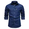 Men's Casual Shirts 2024 Autumn Cotton Denim Shirt Long Sleeve Solid Color Slim Fit Designer Clothing For Men Cowboy